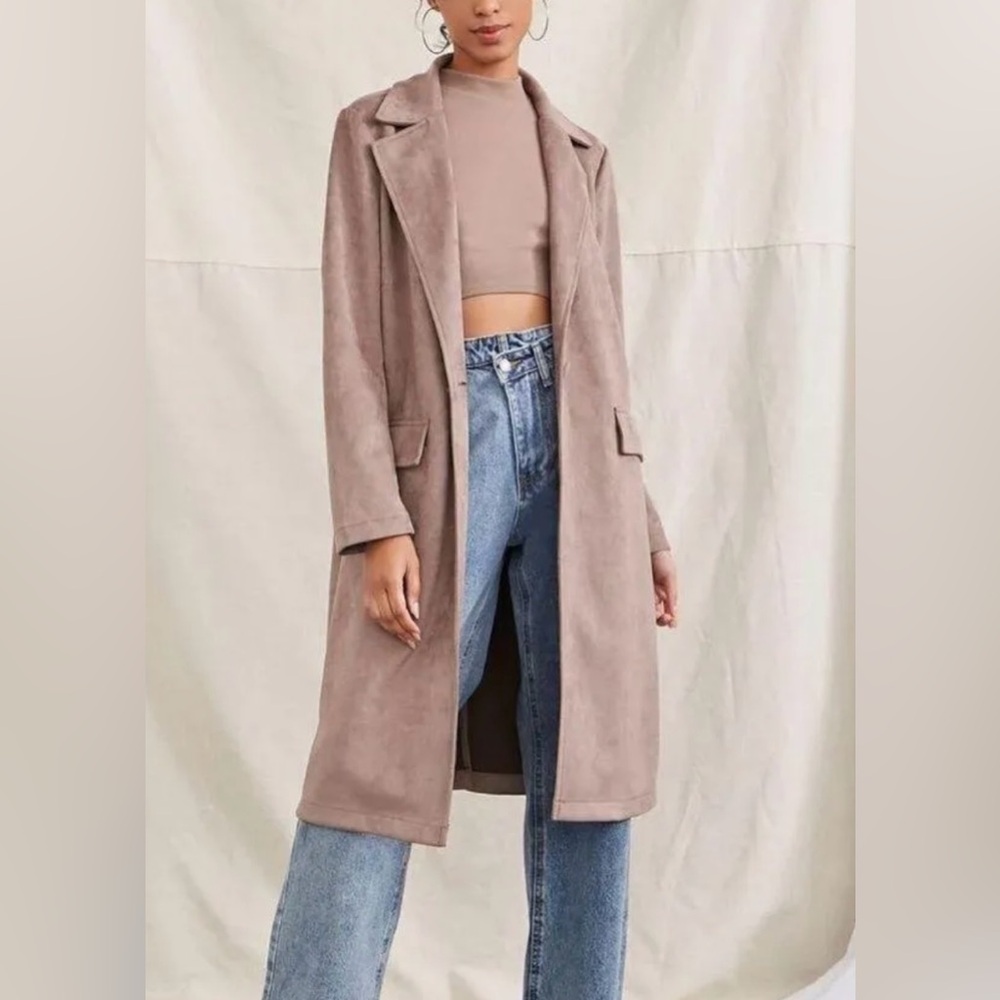 Forever 21 Mocha Faux Suede Longline Jacket Coat